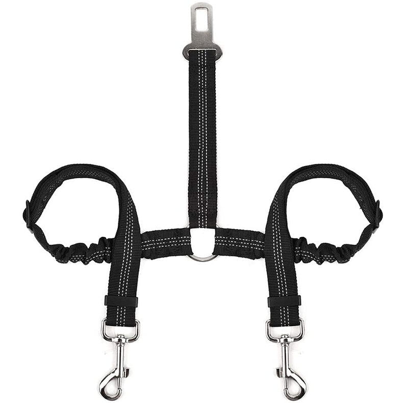 KFX-4160573 Pet Car Seat Belt for Two Dogs - Dual-Ended Safety Traction Rope, Adjustable Polyester Design