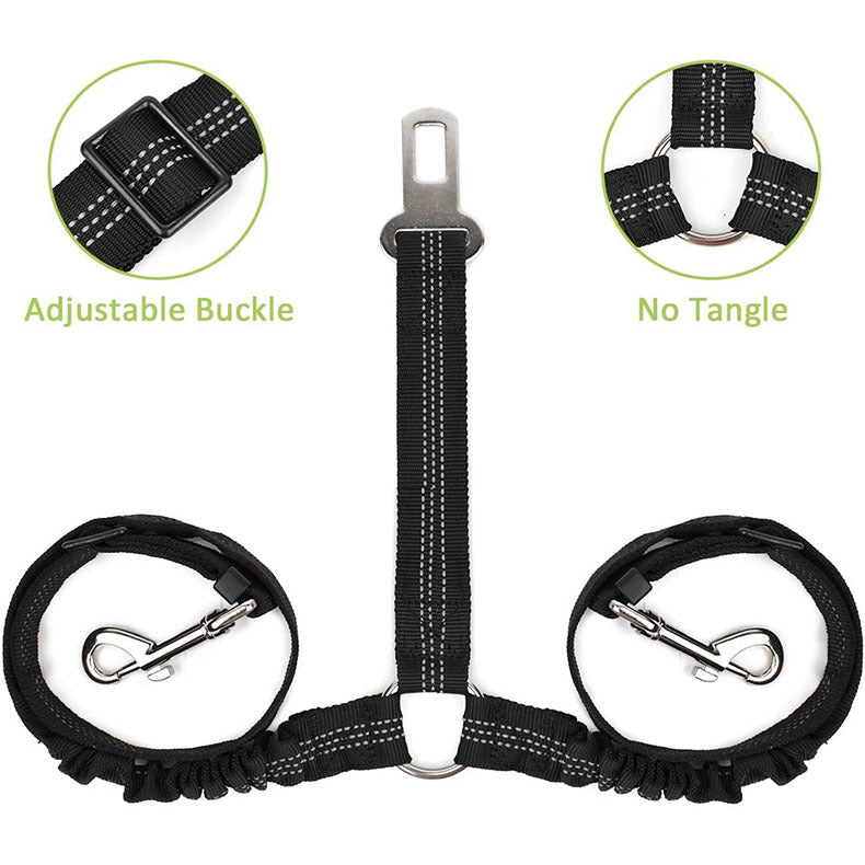 KFX-4160573 Pet Car Seat Belt for Two Dogs - Dual-Ended Safety Traction Rope, Adjustable Polyester Design