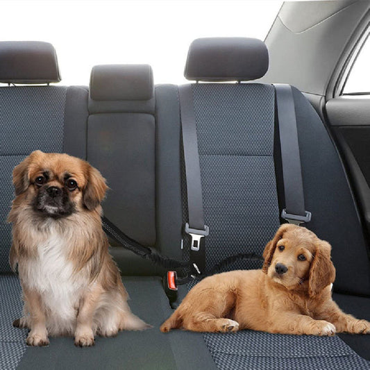 KFX-4160573 Pet Car Seat Belt for Two Dogs - Dual-Ended Safety Traction Rope, Adjustable Polyester Design