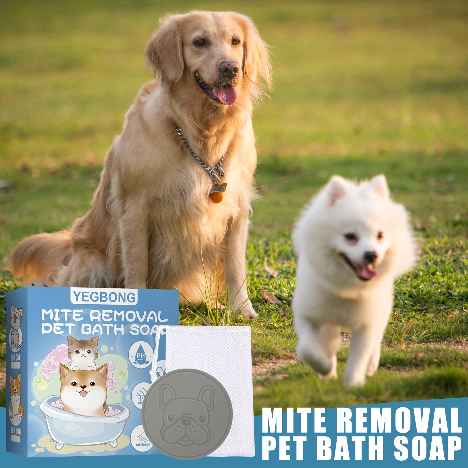 KFX-4191421 Pet Mite Removal Soap for Dogs and Cats with Foaming Ball and Cleaning Net