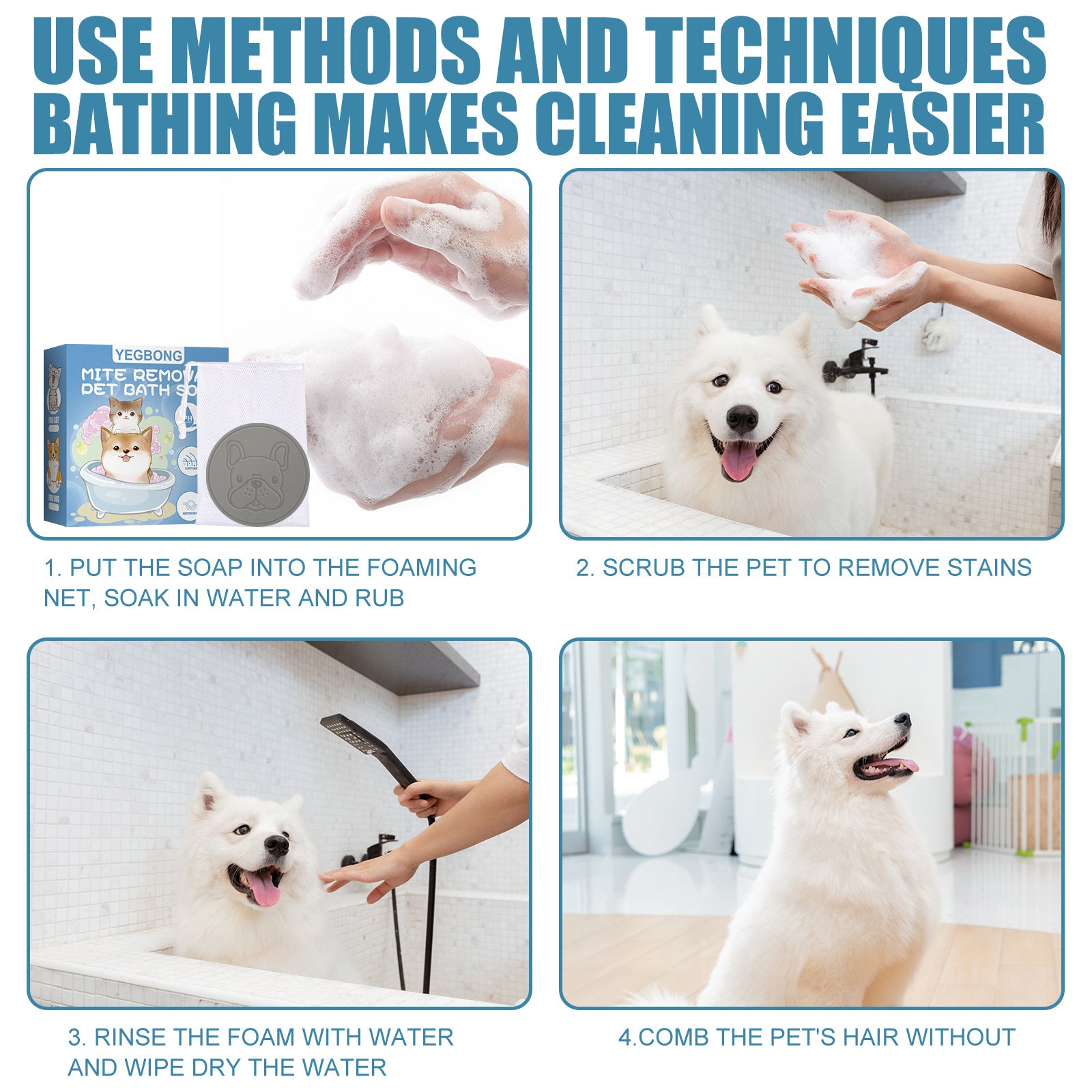 KFX-4191421 Pet Mite Removal Soap for Dogs and Cats with Foaming Ball and Cleaning Net