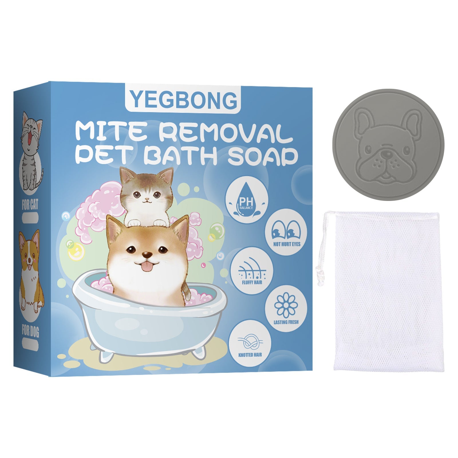 KFX-4191421 Pet Mite Removal Soap for Dogs and Cats with Foaming Ball and Cleaning Net