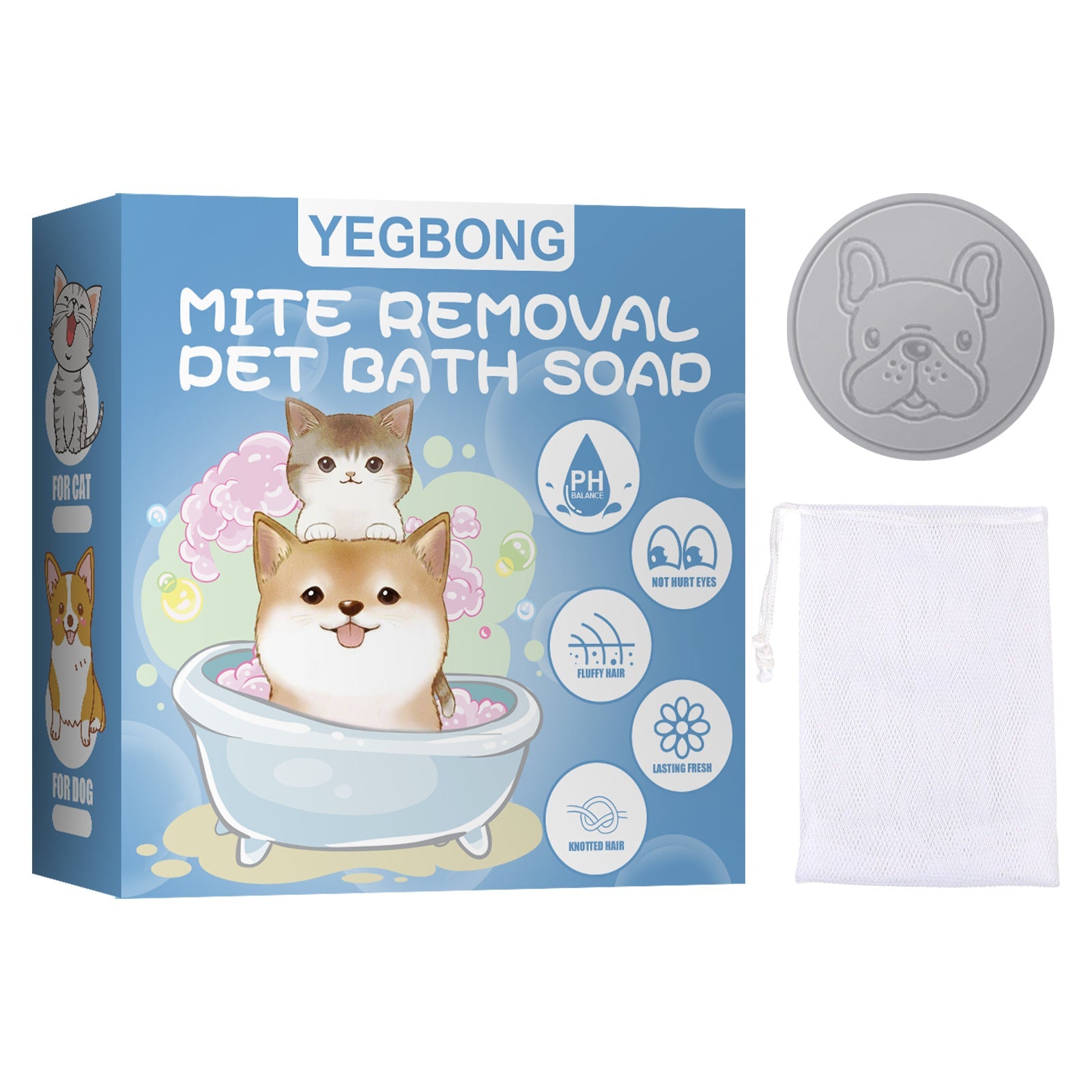 KFX-4191421 Pet Mite Removal Soap for Dogs and Cats with Foaming Ball and Cleaning Net