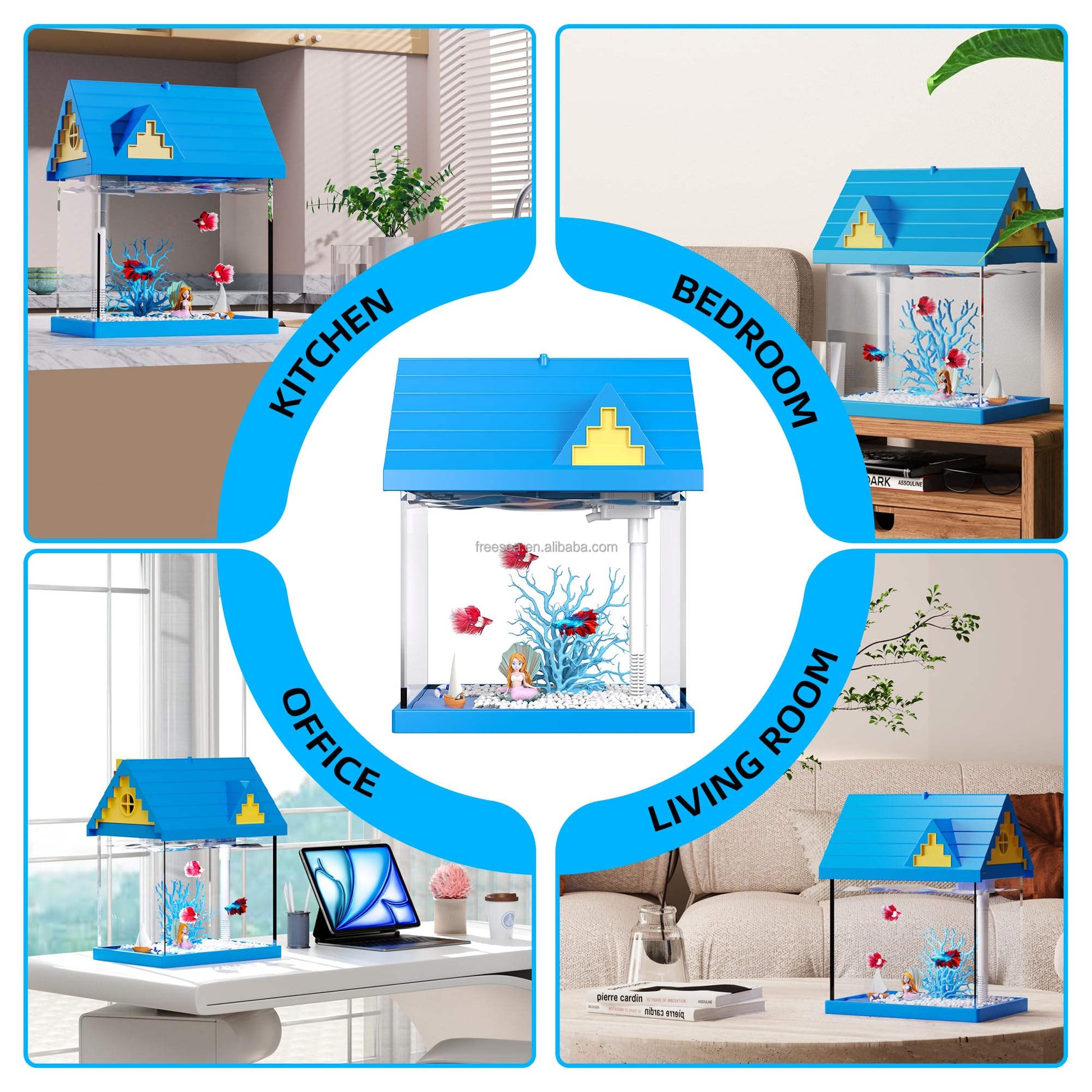 KFX-4198589 2-Gallon Acrylic Aquarium with Filtration and Lighting, Ideal for Shrimp, Jellyfish, and Goldfish in Children's Rooms