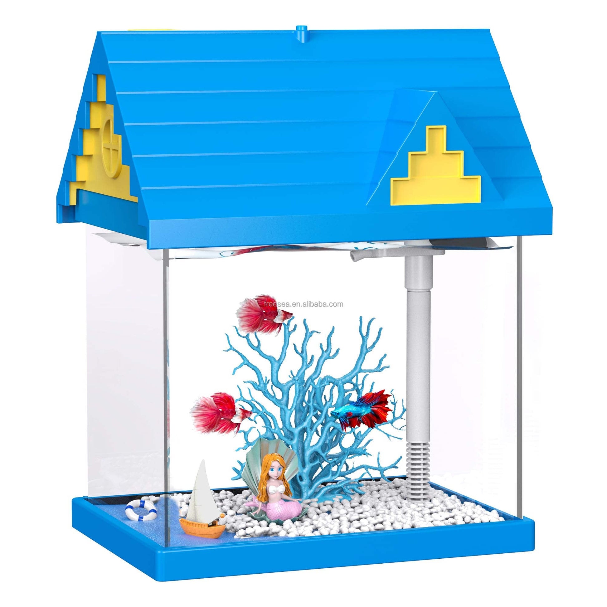 KFX-4198589 2-Gallon Acrylic Aquarium with Filtration and Lighting, Ideal for Shrimp, Jellyfish, and Goldfish in Children's Rooms
