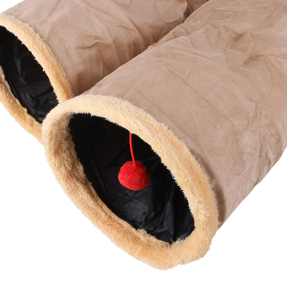 KFX-4214461 Khaki & Gray Suede Cat Tunnel Toy for Playful Pets