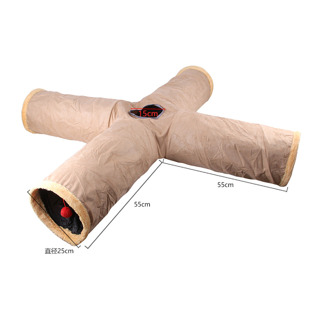 KFX-4214461 Khaki & Gray Suede Cat Tunnel Toy for Playful Pets