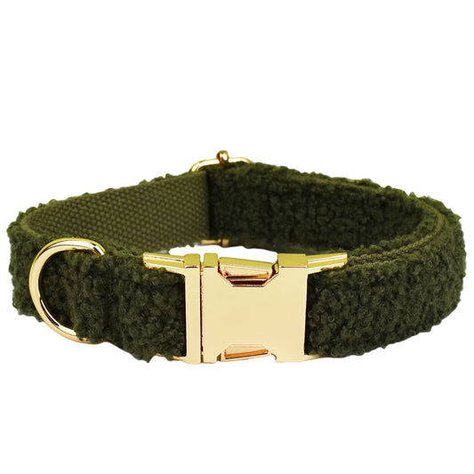 KFX-4239805 Army Green Velvet Four-Piece Pet Collar Set with Leash, Bow, and Vest