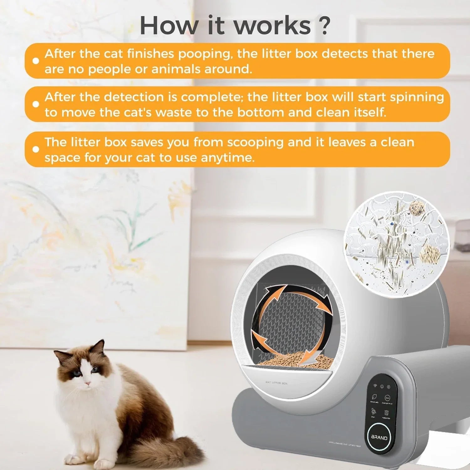 KFX-424915 Smart WiFi-Controlled Self-Cleaning Cat Litter Box with Dust-Free Design and Large Capacity
