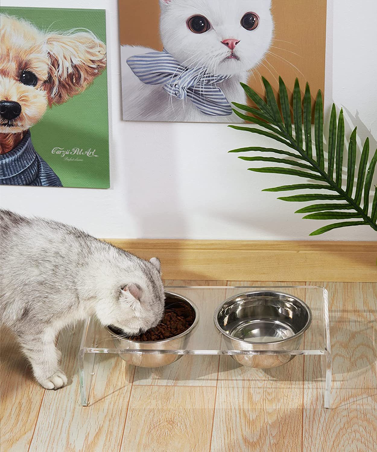 KFX-4252605 Acrylic Pet Feeder - Eco-Friendly Transparent Feeding Rack for Cats and Dogs