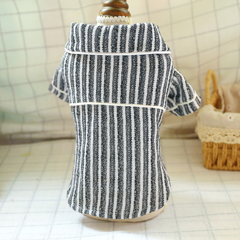 KFX-4261693 Striped Cotton and Linen Pajamas for Dogs and Cats in Pink, Blue, and Black/White