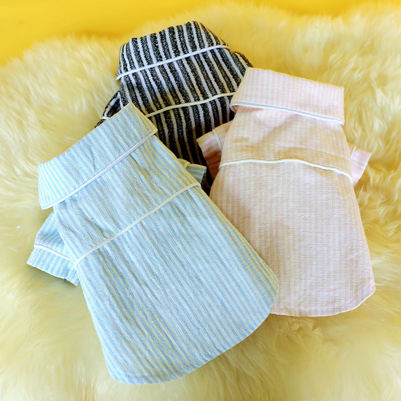 KFX-4261693 Striped Cotton and Linen Pajamas for Dogs and Cats in Pink, Blue, and Black/White