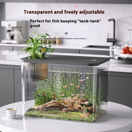 KFX-4264125 Mini Ecological Betta Fish Tank with Cover - Black or White, Medium Size (32*18.5*23 cm)