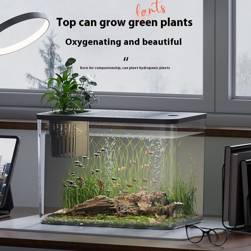 KFX-4264125 Mini Ecological Betta Fish Tank with Cover - Black or White, Medium Size (32*18.5*23 cm)