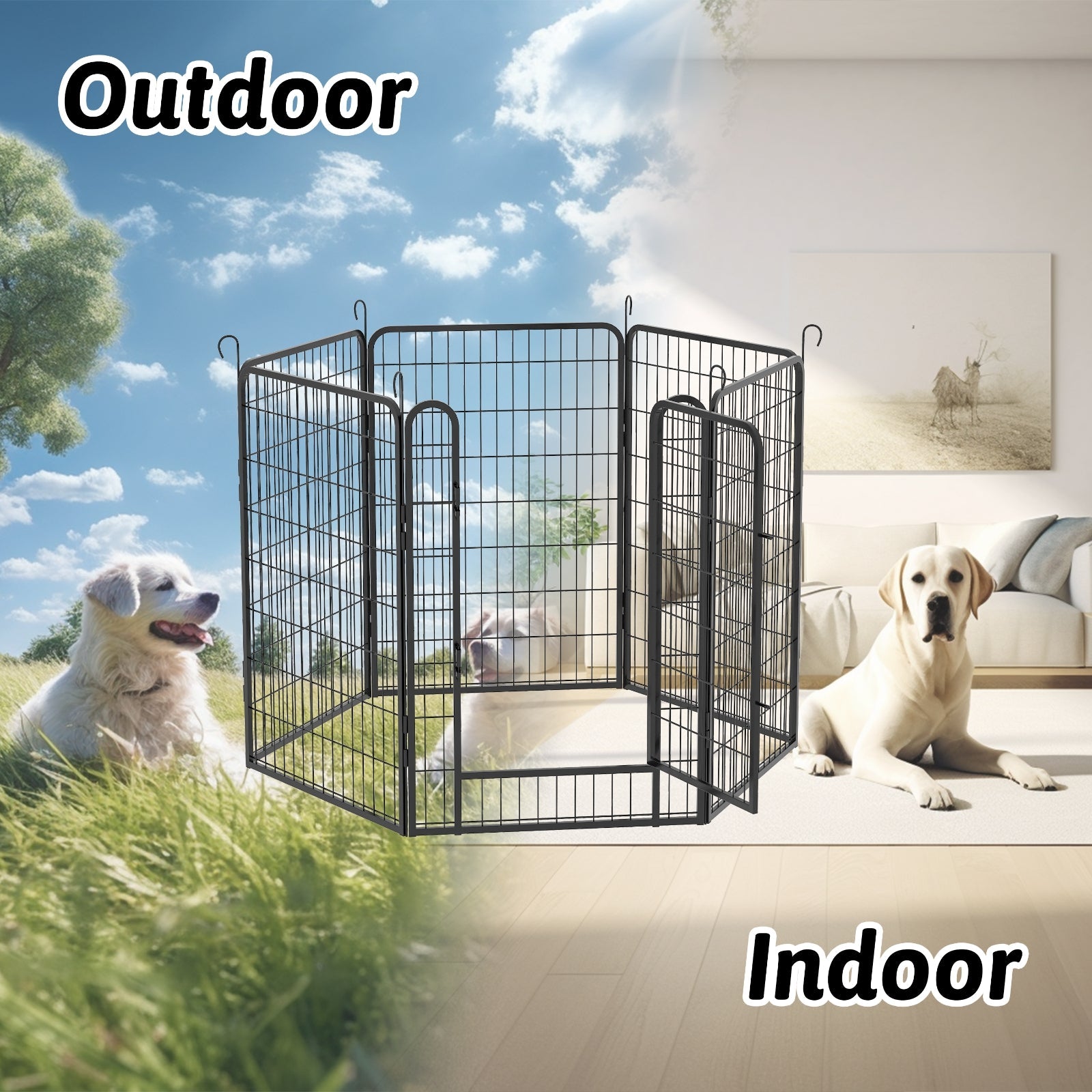 KFX-4279997 Durable Heavy-Duty Metal Playpen with Door - 6 Panels Pet Exercise Pen for Indoor & Outdoor Use