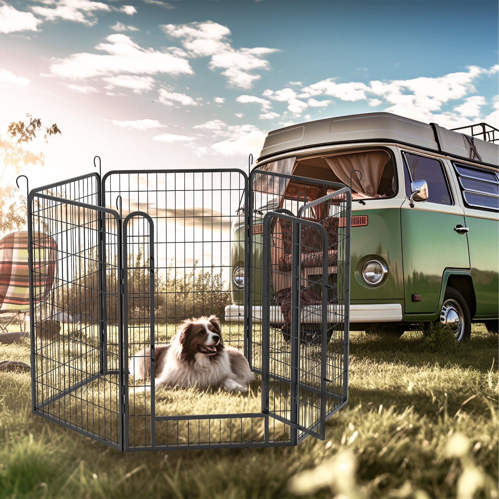 KFX-4279997 Durable Heavy-Duty Metal Playpen with Door - 6 Panels Pet Exercise Pen for Indoor & Outdoor Use