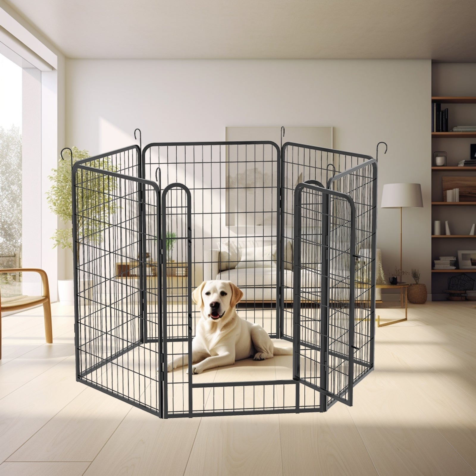 KFX-4279997 Durable Heavy-Duty Metal Playpen with Door - 6 Panels Pet Exercise Pen for Indoor & Outdoor Use