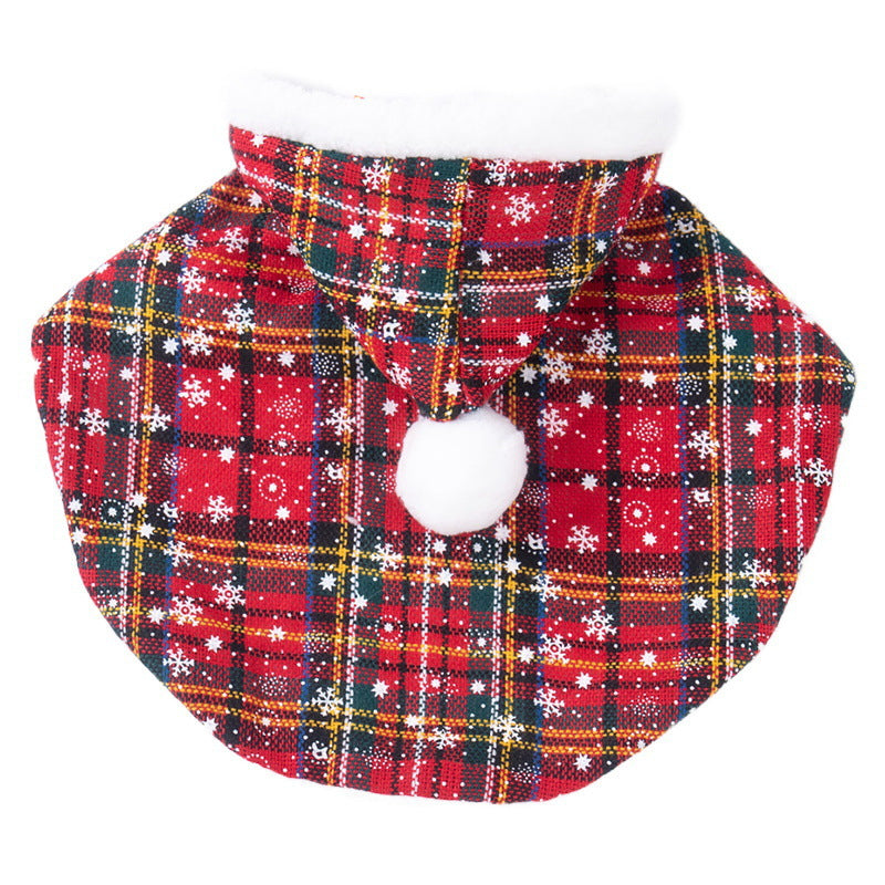 KFX-4294461 Plaid Christmas Cloak for Cats – Festive Plush Shawl in S, M, L Sizes