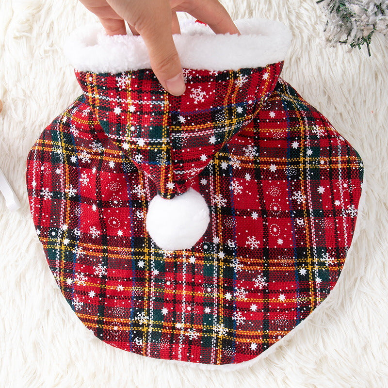 KFX-4294461 Plaid Christmas Cloak for Cats – Festive Plush Shawl in S, M, L Sizes