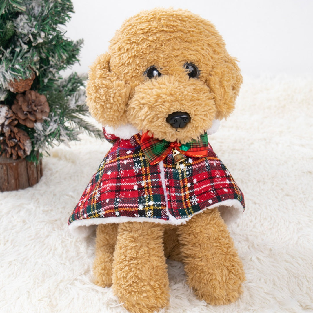 KFX-4294461 Plaid Christmas Cloak for Cats – Festive Plush Shawl in S, M, L Sizes