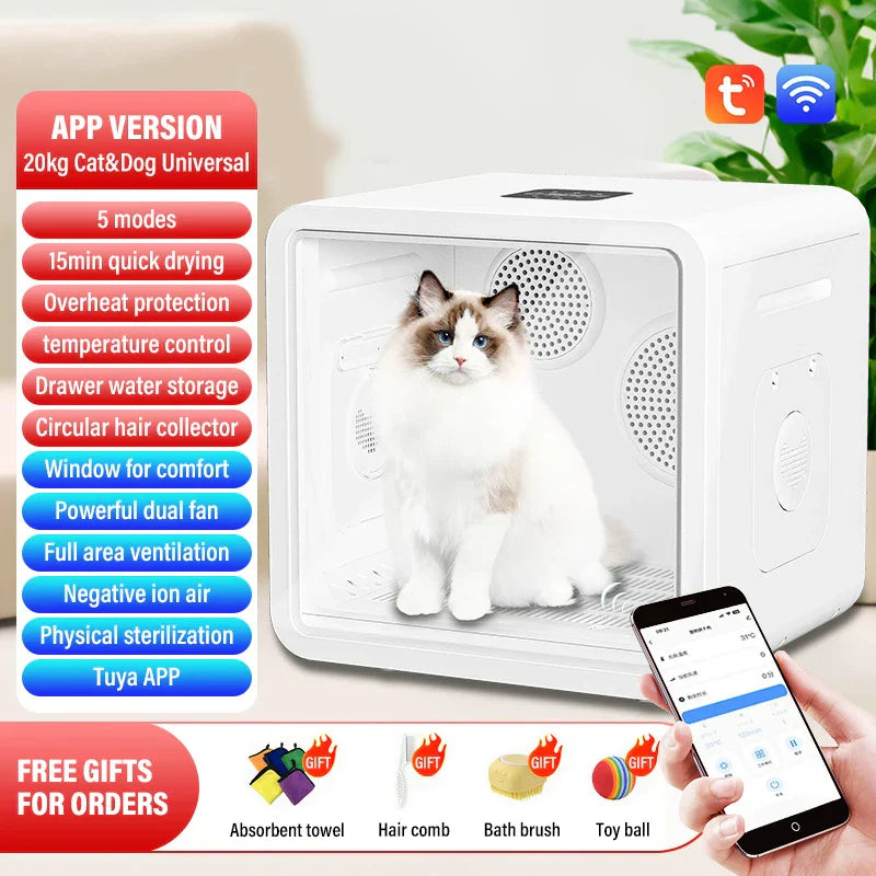 KFX-431635 Automatic Pet Dryer Box with Smart Temperature Control for Small Dogs and Cats, 82L Capacity, Ultra Quiet Design