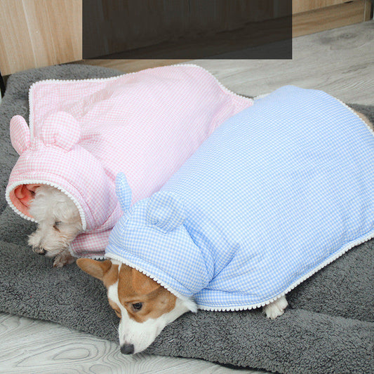 KFX-4327229 Cute Plaid Cotton Dog Cloak and Cat Cover in Pink and Blue, Various Sizes Available