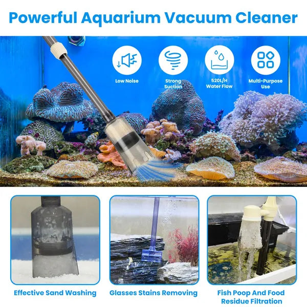 KFX-4329661 Adjustable Electric Aquarium Gravel Cleaner with Dual Power Supply and Efficient Suction for Easy Maintenance
