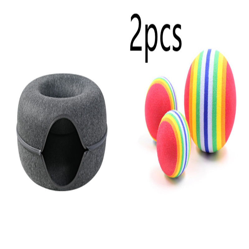 KFX-4385469 Dual-Use Round Woolen Felt Cat Nest and Tunnel - Removable & Washable Interactive Training Toy in Grey