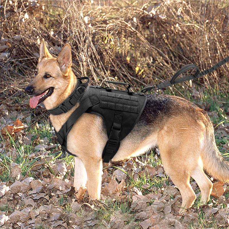 KFX-4422717 Tactics K9 Nylon Chest Harness Vest for Dogs - Wolf Brown & Night Black, Adjustable Sizes S, M, L
