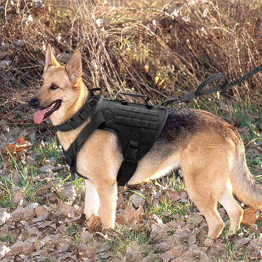 KFX-4422717 Tactics K9 Nylon Chest Harness Vest for Dogs - Wolf Brown & Night Black, Adjustable Sizes S, M, L