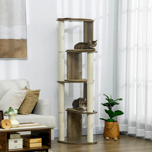 KFX-4520509 65" Corner Cat Tree with Multi-Level Platforms and Sisal Scratching Posts