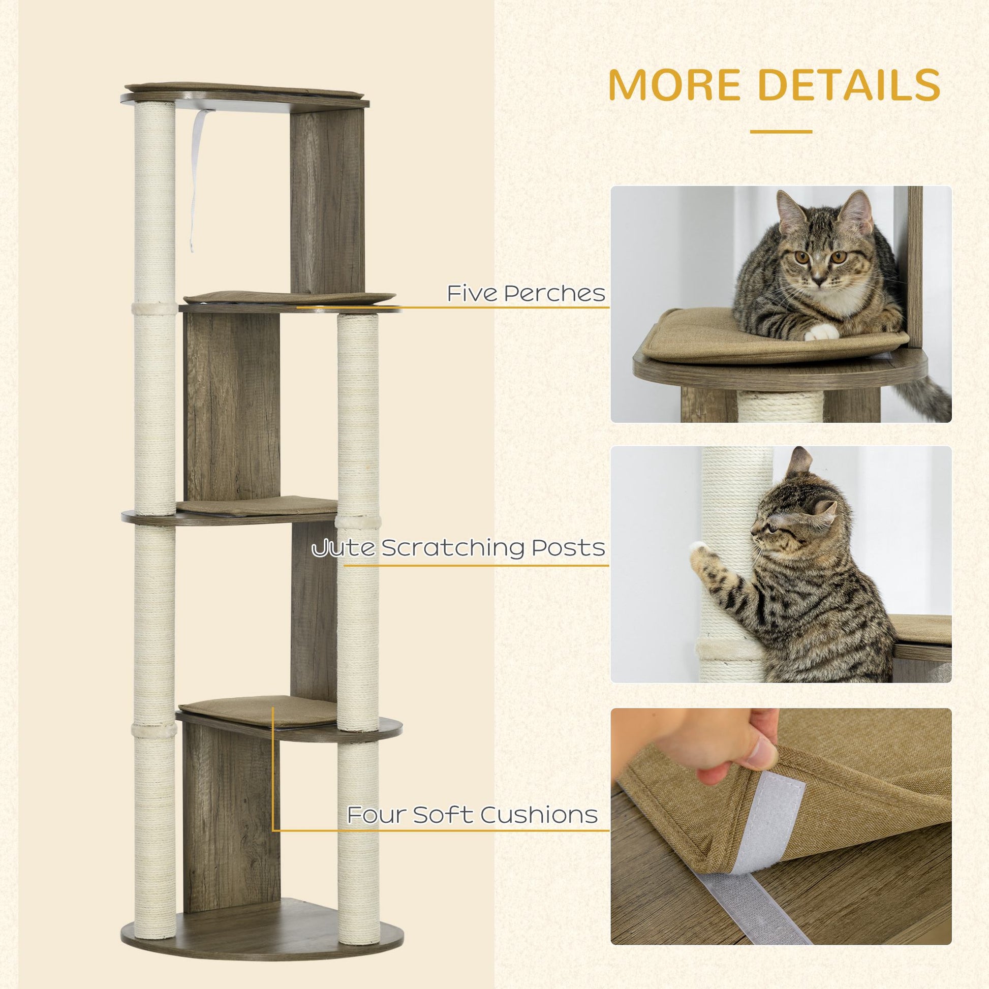 KFX-4520509 65" Corner Cat Tree with Multi-Level Platforms and Sisal Scratching Posts