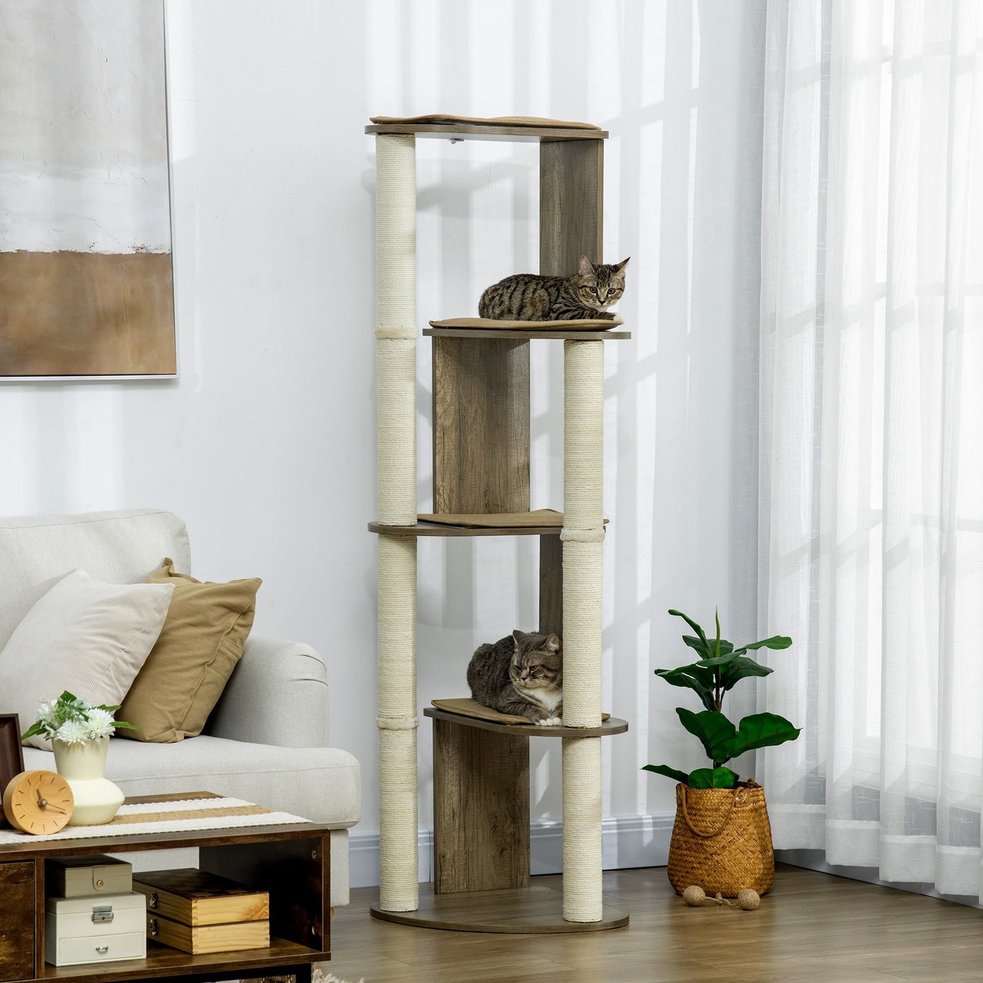 KFX-4520509 65" Corner Cat Tree with Multi-Level Platforms and Sisal Scratching Posts