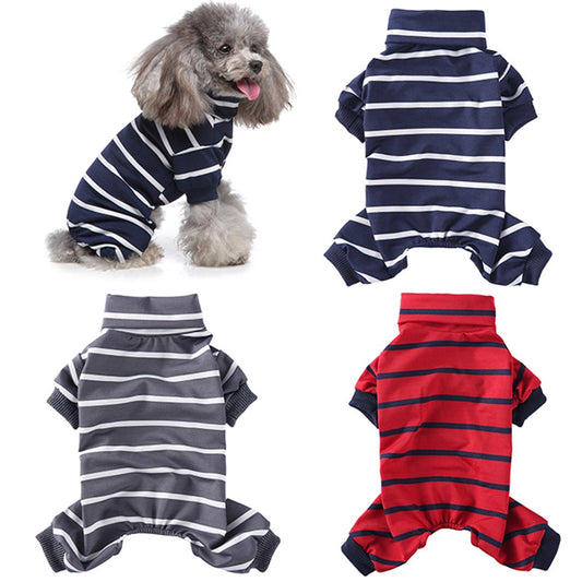 KFX-4523837 Stylish Striped High Collar Pajamas for Dogs in Various Colors