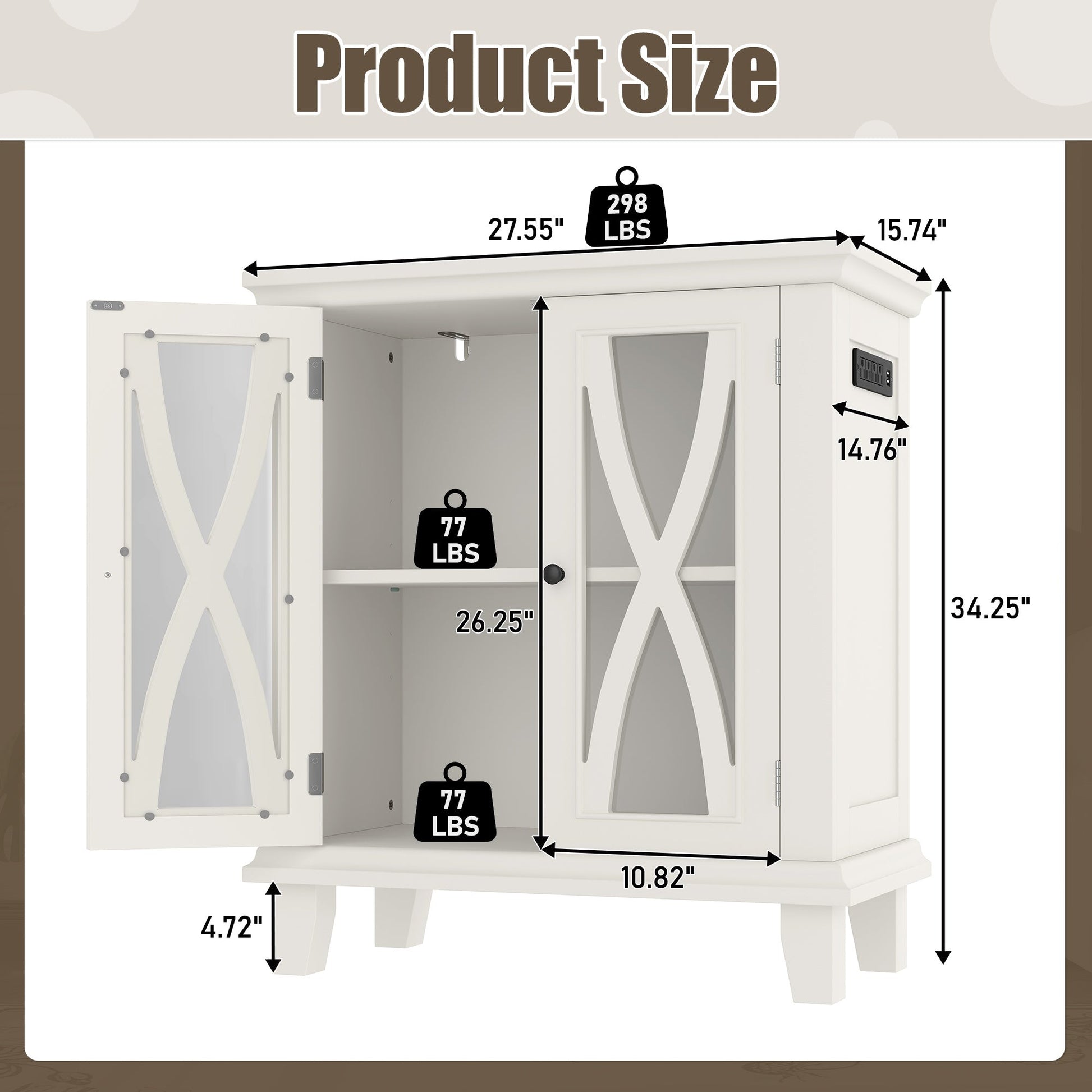 KFX-4526269 20-Gallon Aquarium Rack with Storage Cabinet, 4 AC Outlets, 2 USB Ports, Adjustable Shelves, Beige Farmhouse Design