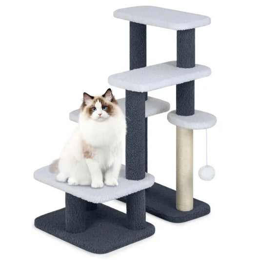 KFX-4565181 2-in-1 Cat Stairs and Tree with Sisal Scratching Post for Easy Access for Cats and Small Dogs