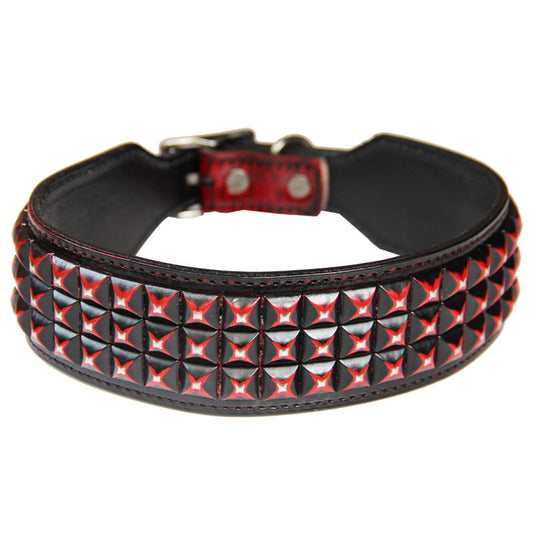 KFX-4567485 Large Dog Personality Rivets Leather Collar in Dark Red, Gold, Silver, Orange, Red