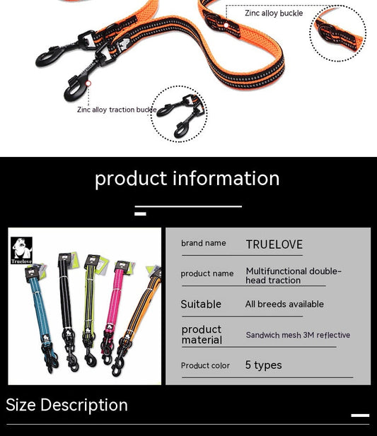 KFX-4586557 Multi-functional Reflective Pet Dog Rope with Dual Handles - Outdoor Polyester Chain