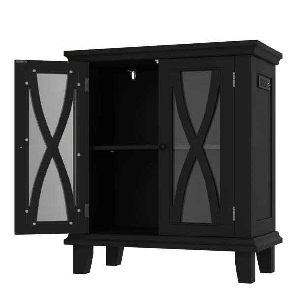 KFX-4591805 20 Gallon Fish Tank Stand with Power Outlets and Adjustable Shelves, Decorative Aquarium Stand with Storage in Black