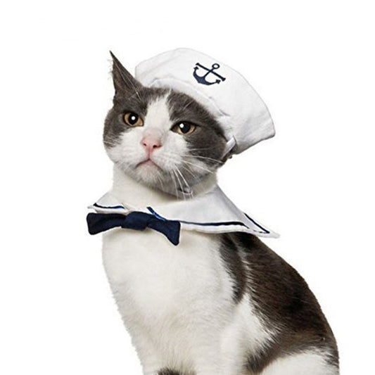KFX-4655677 Nautical-Themed Pet Sailor Suit with Adjustable Hat and Collar