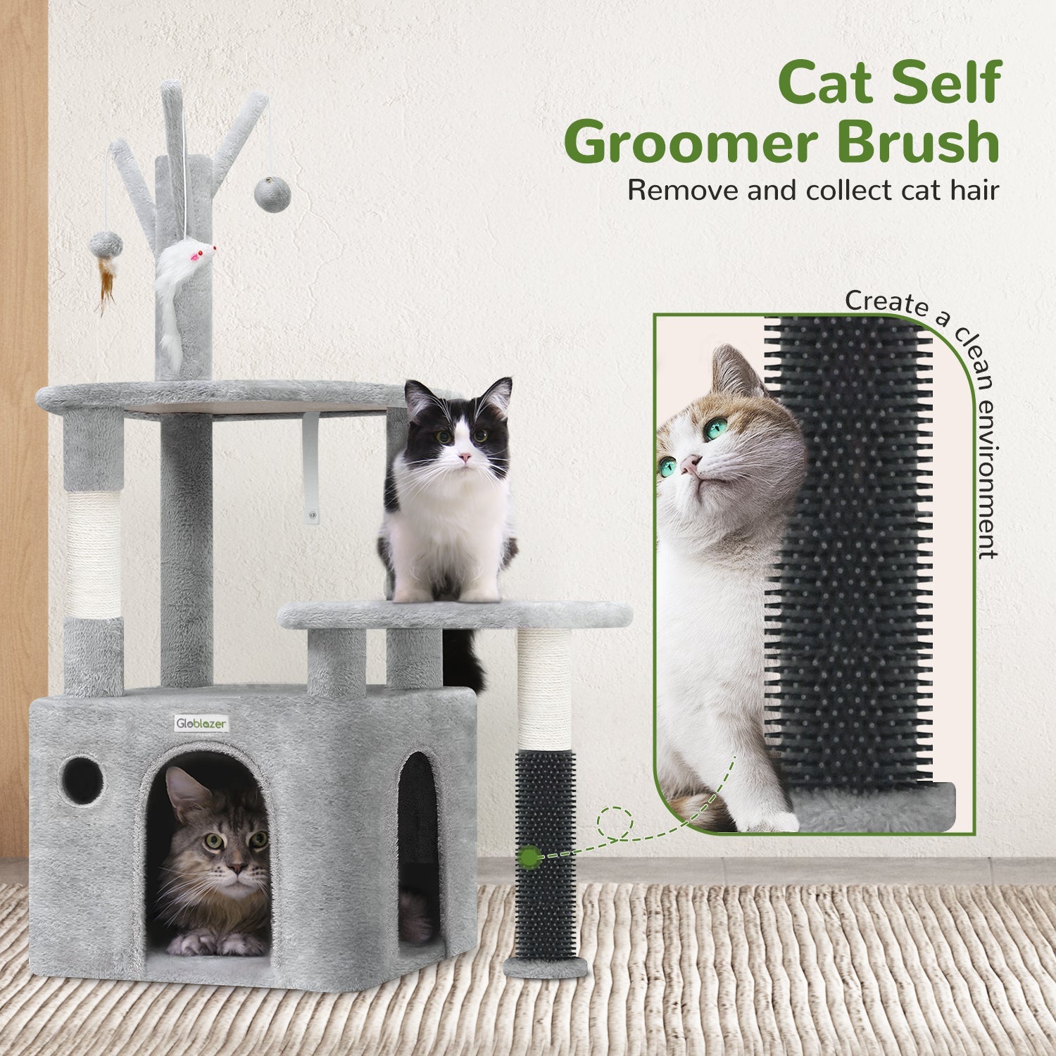 KFX-4684349 Light Gray 44-Inch Cat Climbing Frame with Multiple Levels and Scratching Posts