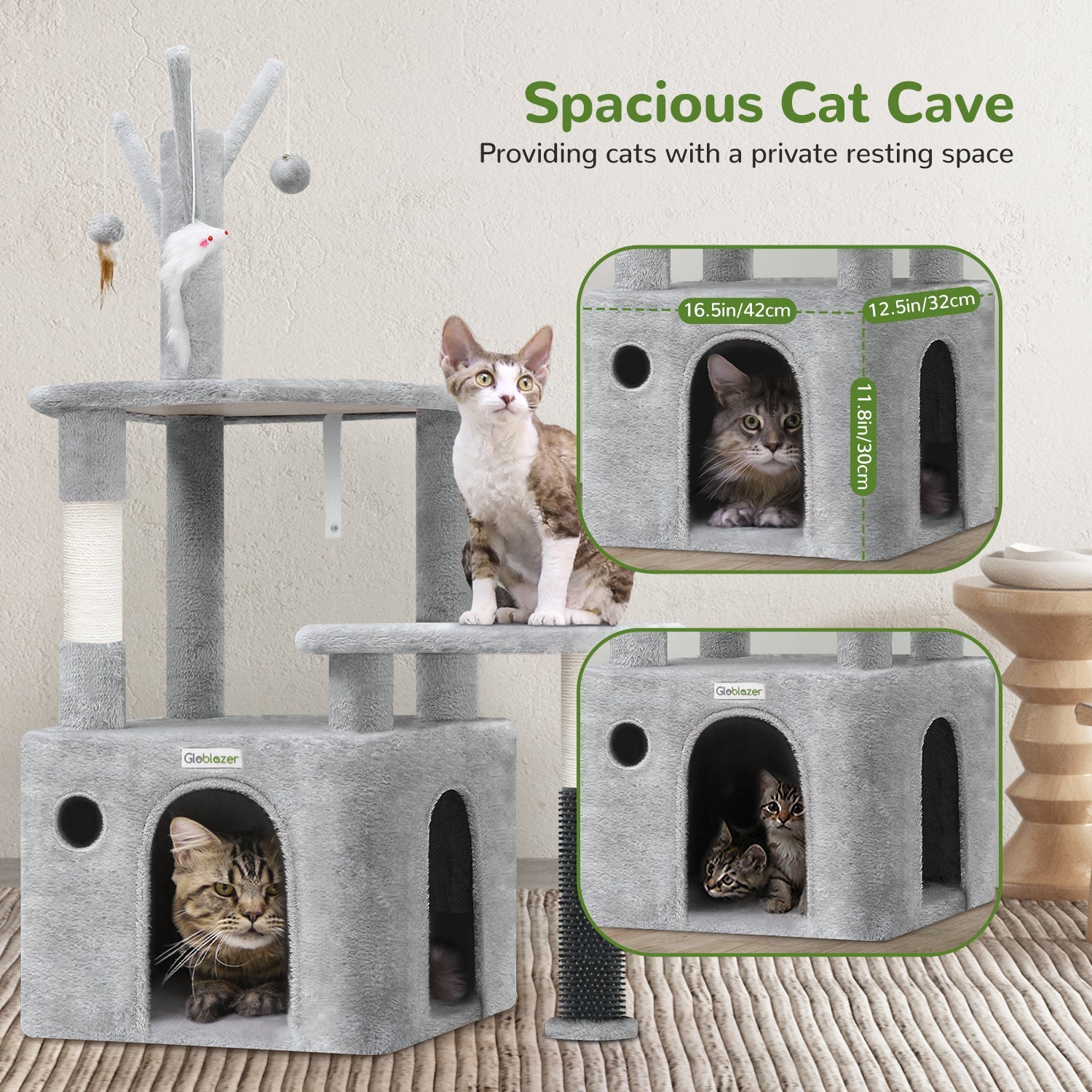 KFX-4684349 Light Gray 44-Inch Cat Climbing Frame with Multiple Levels and Scratching Posts