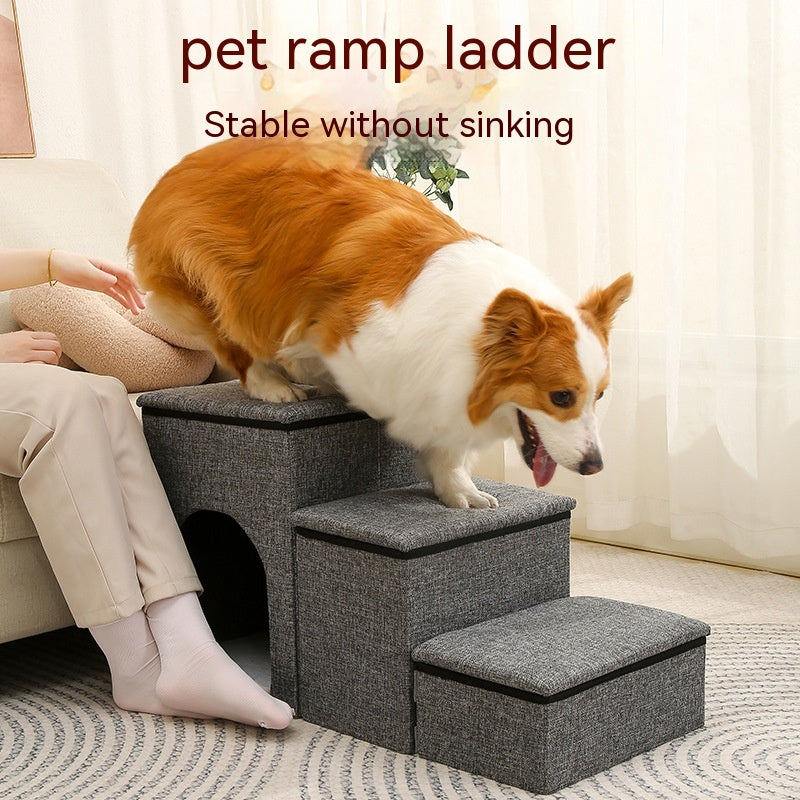 KFX-4711357 Foldable Pet Ladder for Dogs and Cats, 72x33x41cm, Available in Gray, Navy Blue, and Khaki