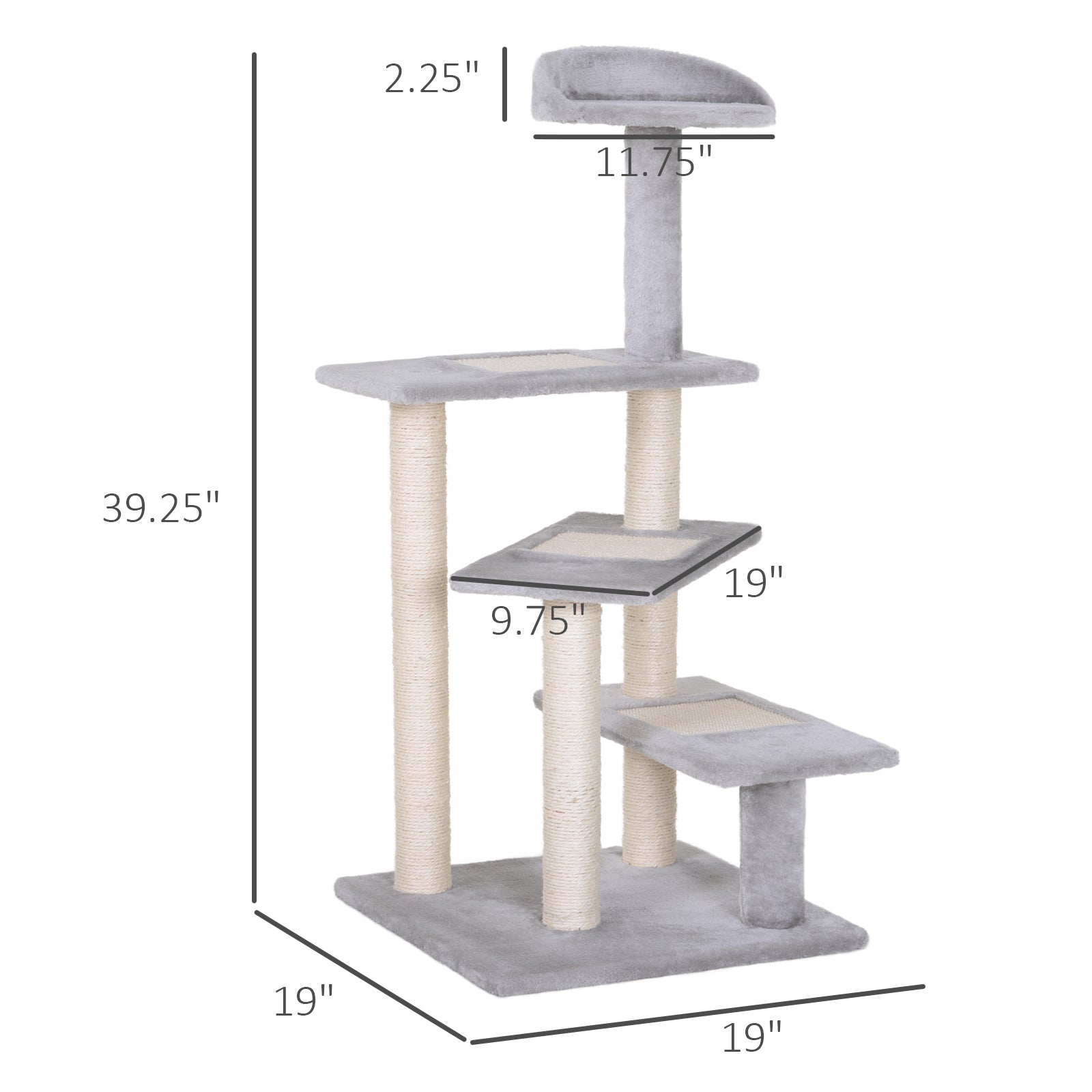KFX-4749885 5-Level Cat Tree Tower with Scratching Post, Climbing Perches and Resting Space - Gray