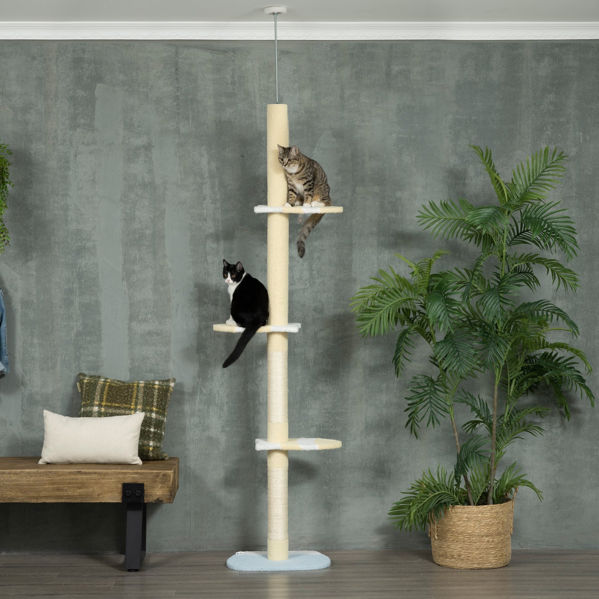 KFX-4782653 Adjustable 4-Tier Floor to Ceiling Cat Tree with Scratch Posts and Plush Platforms for Cats Under 10 lbs