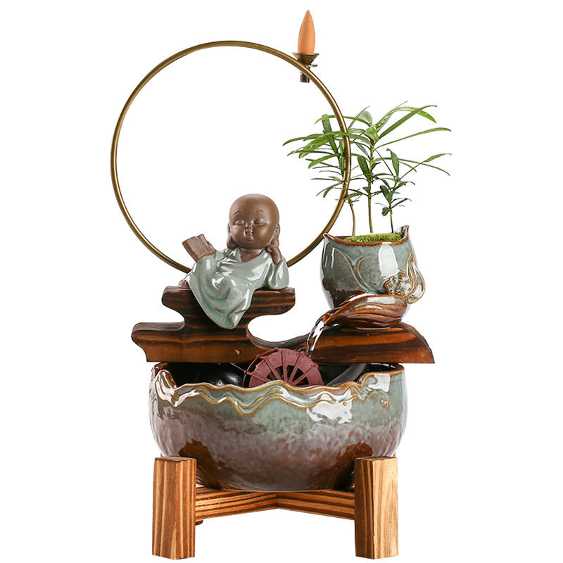 KFX-4788413 Creative Mini Self-Circulating Ceramic Aquarium for Desktop and Living Room Decor