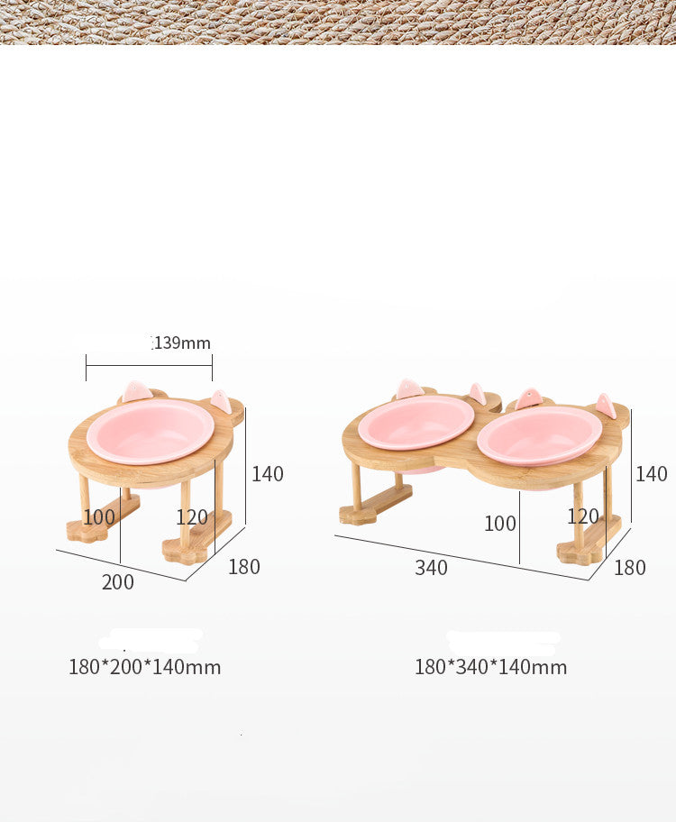 KFX-4795069 Ceramic Pet Feeding Bowls with Bamboo Stand for Dogs and Cats - Single or Double Food and Water Dish
