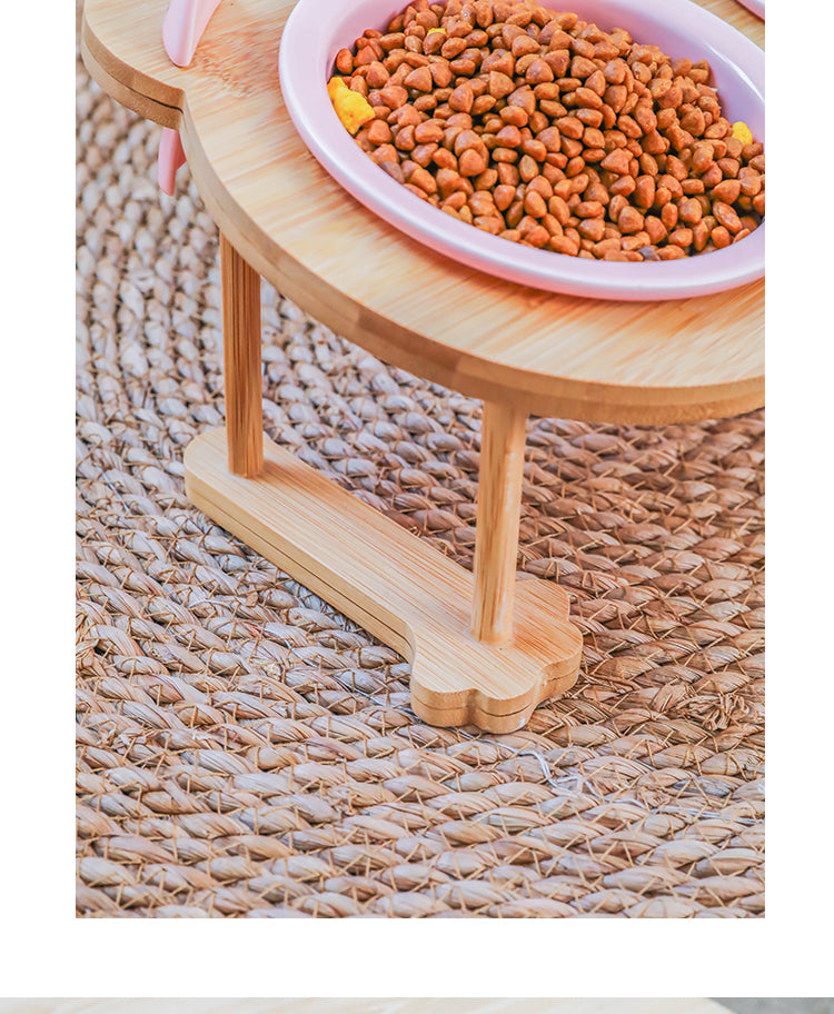 KFX-4795069 Ceramic Pet Feeding Bowls with Bamboo Stand for Dogs and Cats - Single or Double Food and Water Dish