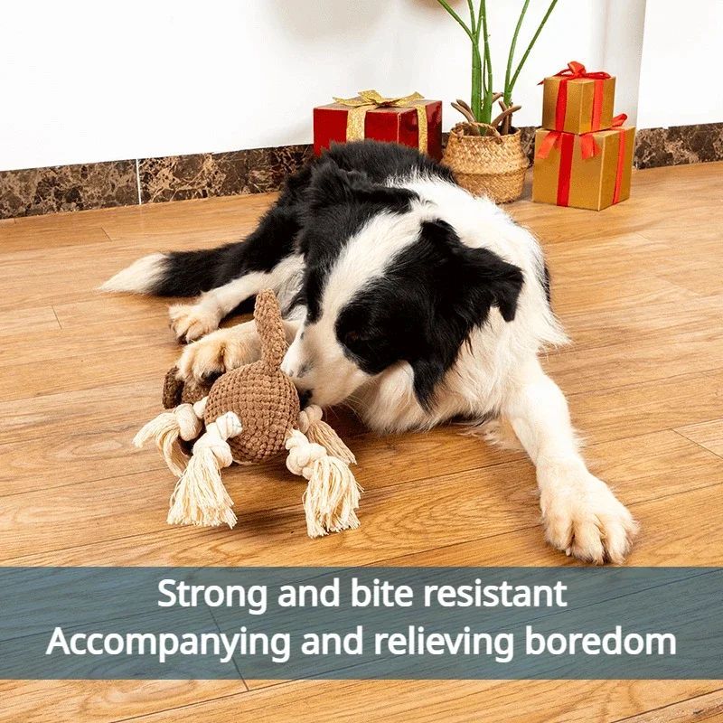 KFX-4814781 Interactive Bite-Resistant Plush Dog Toy with Cotton Rope for Teeth Grinding and Training