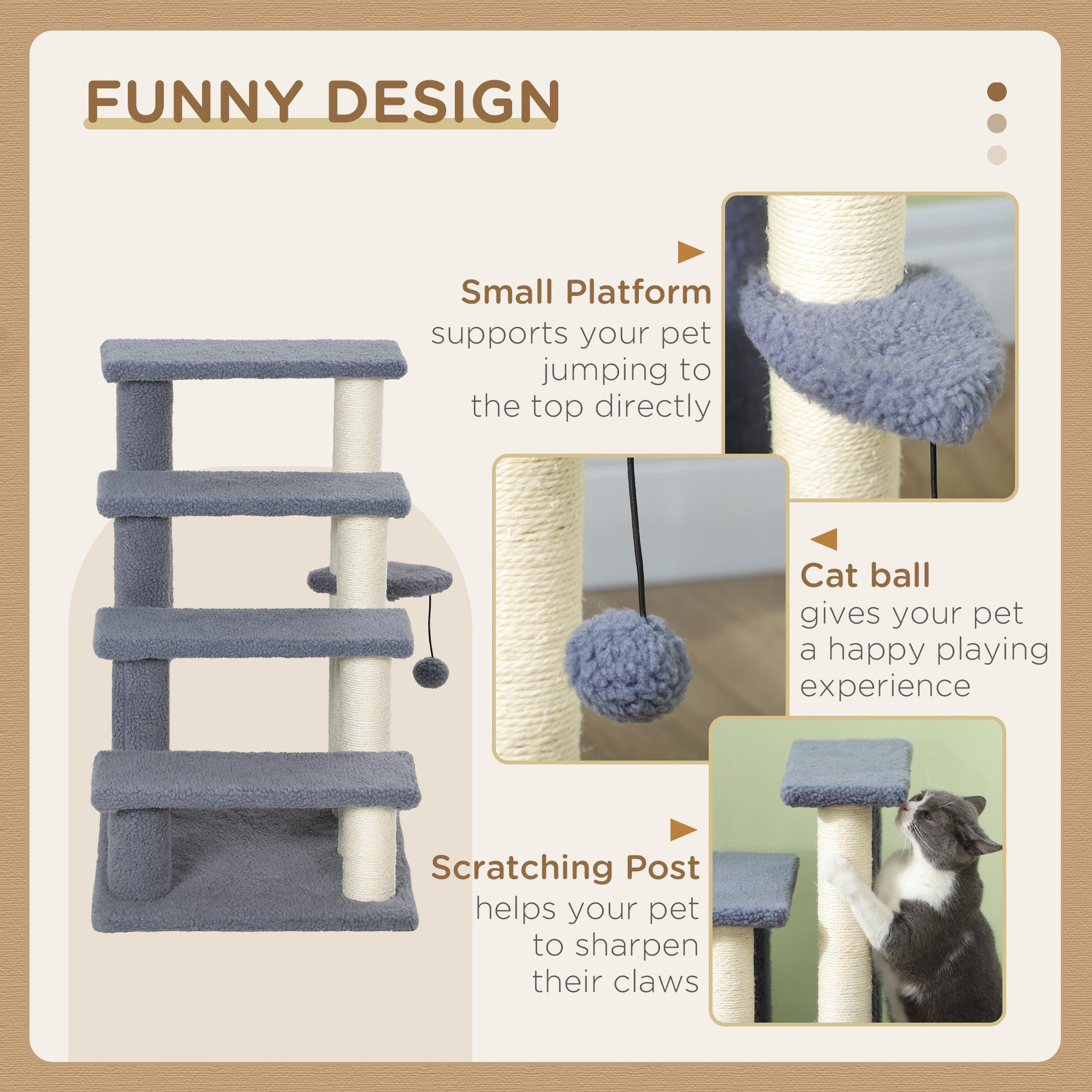 KFX-4848189 4-Level Cat Steps with Scratching Posts for Comfortable Access to Furniture, Gray
